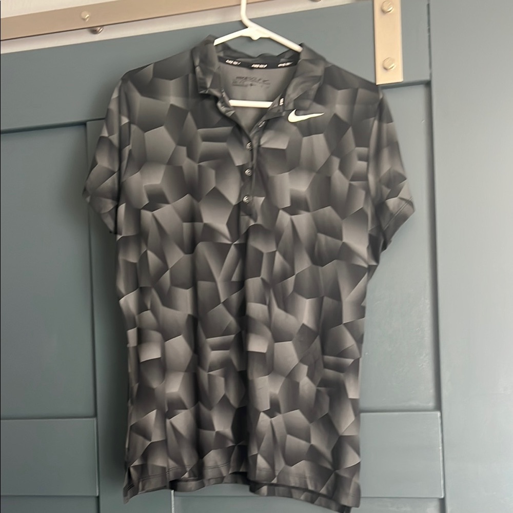 Nike Gray Golf Dri-fit women’s Polo Shirt with geometric Patterns XL